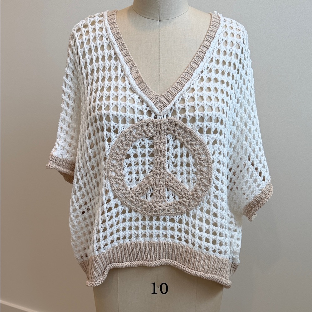 POL Cream and Tan Crochet Sweater